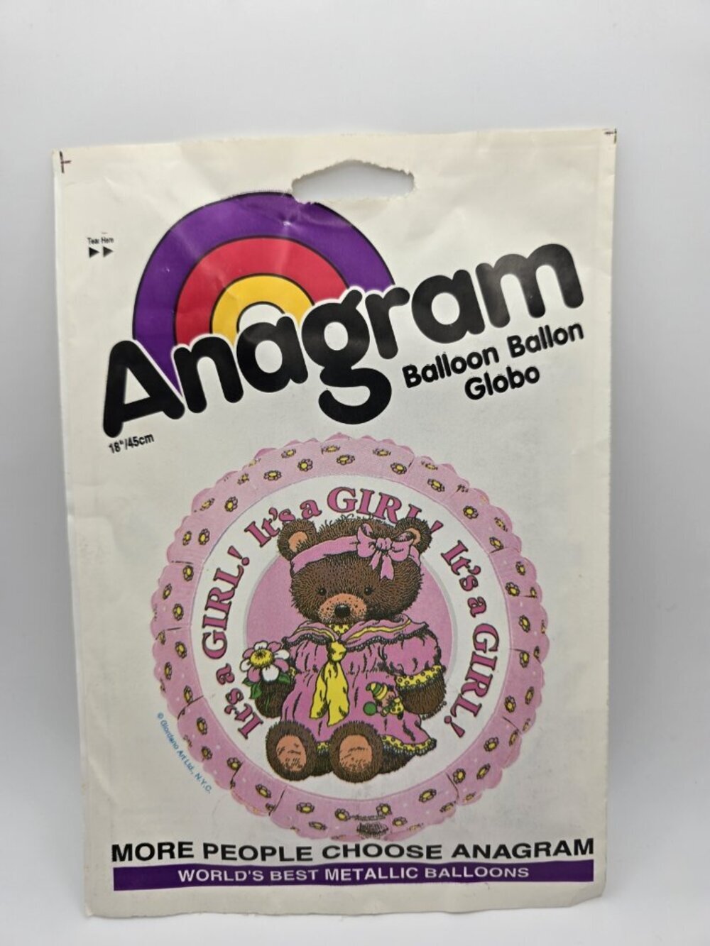 Anagram Vintage "It's a Girl!' Foil Metallic Helium Balloon 1990s Gender Reveal
